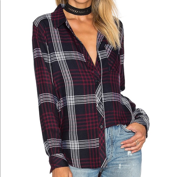 Rails Dolman Sleeve Plaid Button Down Shirt Top - Picture 3 of 7